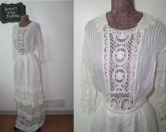 Antique Dress / c1900s Dress / Antique Lace Dress / Edwardian Dress / Victorian Dress / Wedding Dress / Hand Made / Embroidery / Bobbin Lace