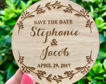 Floral Save-the-Date Magnets, Wedding Save the Date Magnet, Wooden Save the Date Magnet, Rustic Save the Date, Rustic Wedding Invite
