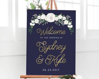 The Navy and Gold Welcome Sign - Navy Wedding Reception Signage for Gold Wedding Decor, Navy and Gold Wedding Sign