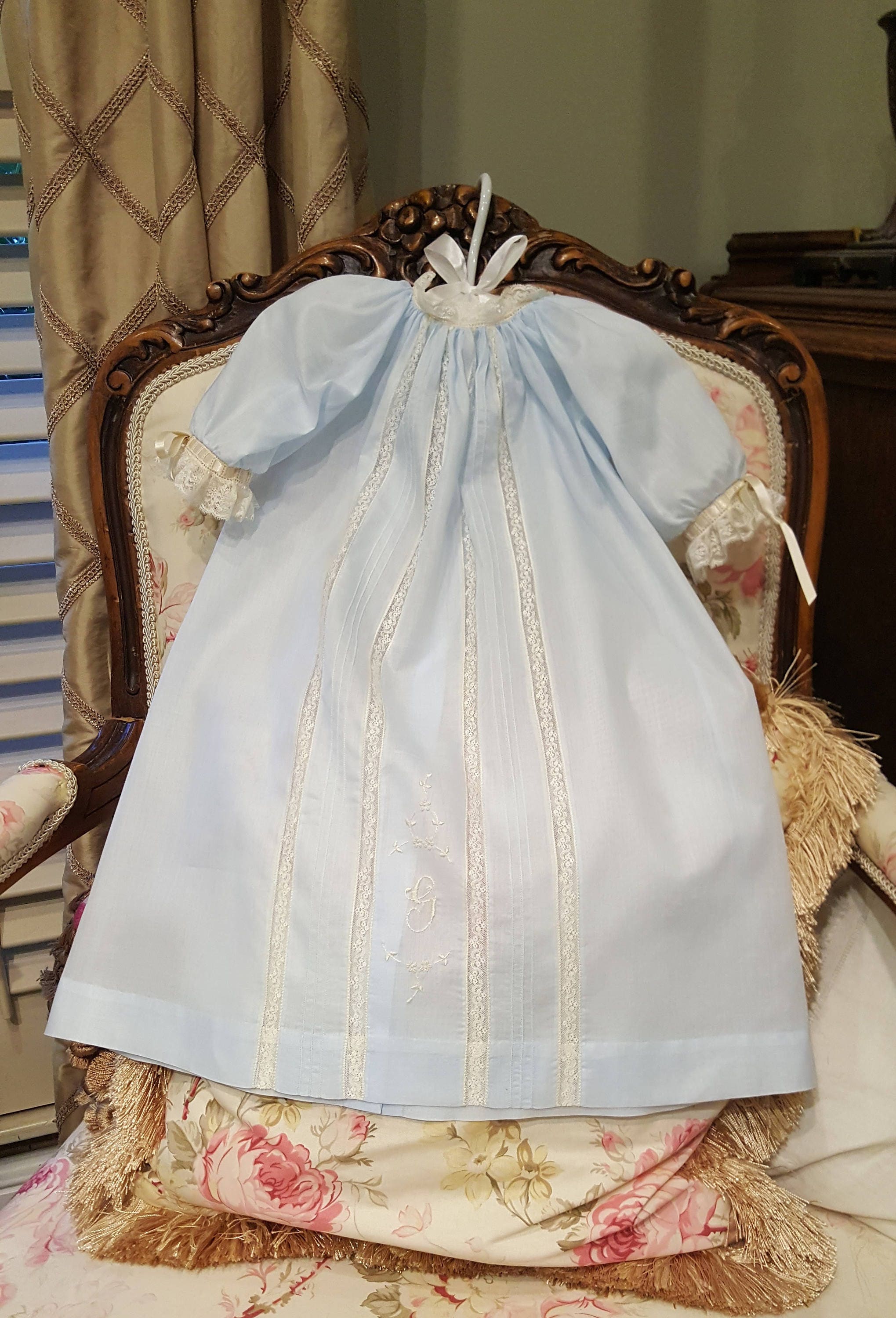 Newborn Raglan Sleeve Day Gown with Pin Tucks and Hand