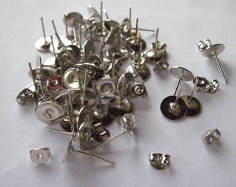 10 blank earrings 8 mm silver-plated (BO 143) tray