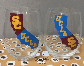 House divided wine glass ucla/usc can be done with any school trojans bruins listing is for ONE glass