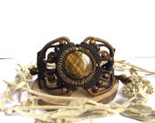 Gemstone macrame bracelet, Tigers eye, black, brown
