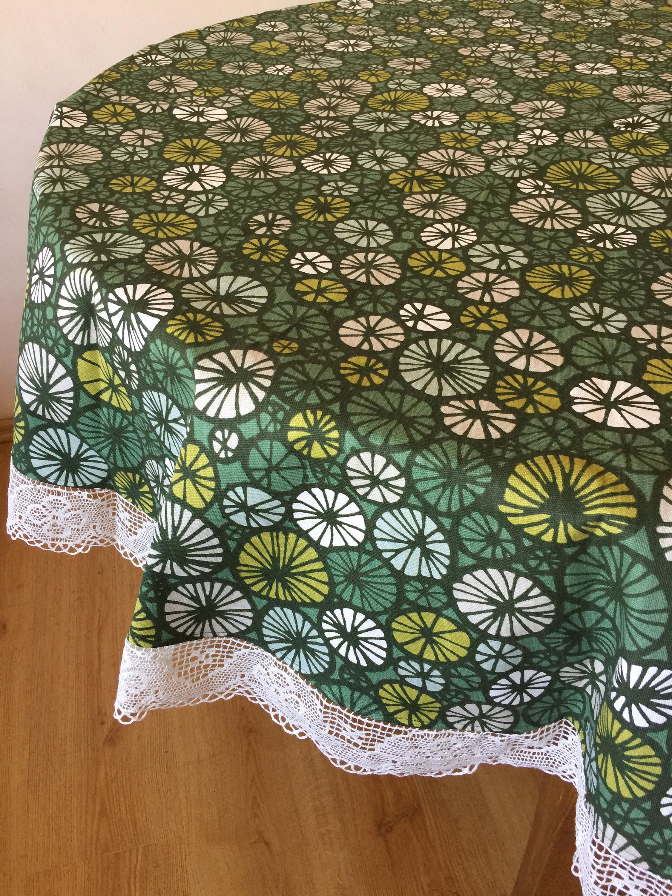 Round Tablecloth Print Green Fabric Linen Lace Cotton Fabric