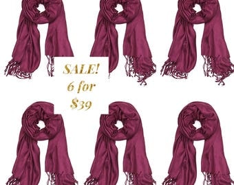SALE! Set of 6 Wine Wedding Pashmina, Bridesmaid Gift, Wedding Favor, Wraps