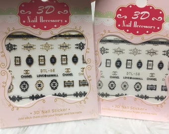 3D Nail Accessory 2 Sheets Chanel Gold and Silver