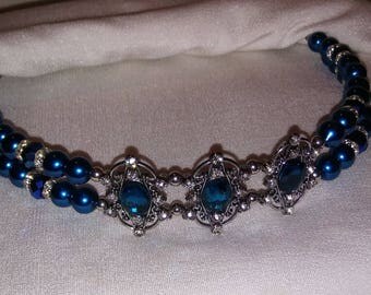 Elegant Custom Browband for Horse Bridle. Midnight Blue, Crystal, Pearls. Bling English or Dressage Browband Or For Western Headstall, Tack