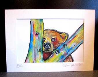 Bear...with me!? An original watercolour, pen,pencil and pastel painting bt Suzanne Patterson