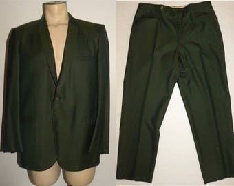 Vintage Green Sharkskin Suit / 1960s MOD Men's Pants & Blazer / Jacket chest 44" Pants W 33 - 34" x L 27.75"