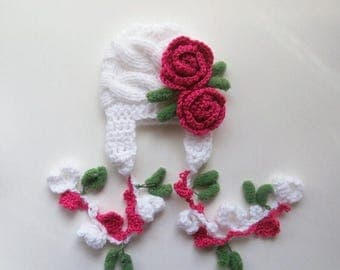 SALE 10% DISCOUNT Newborn Baby Girl Hat , Knit Baby Girl Hat , Baby Hat Photo Prop , Knit Baby Hat , Crochet Flower Hat ,Photo Prop