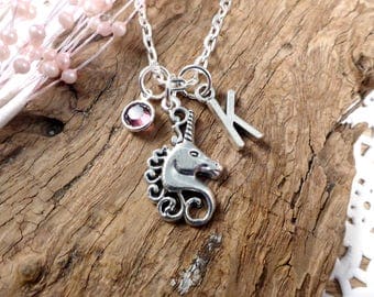 Unicorn Necklace, unicorn jewellery, initial necklace, birthstone necklace, unicorn charm, custom necklace, gift for her, Australian made