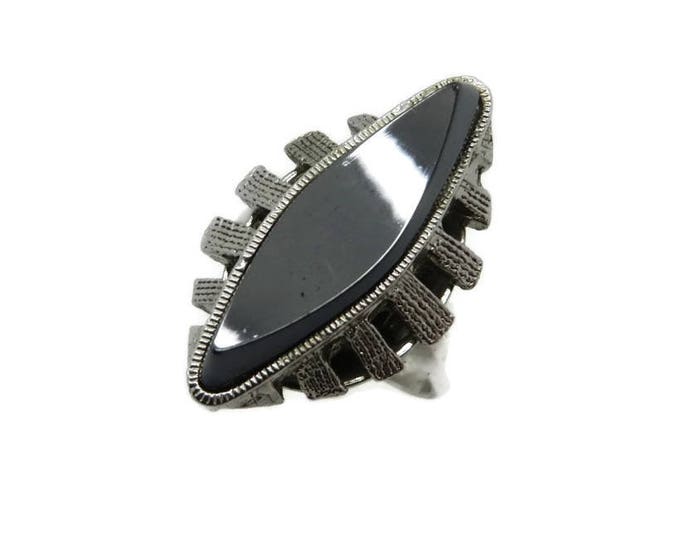 Whiting & Davis Hematite Ring, Vintage Black Glass Ring, Black Designer Ring, Silvertone Ring, Signed Whiting and Davis Jewelry, Size 6 Whiting & Davis Hematite Ring, Vintage Black Glass Ring, Black Designer Ring, Silvertone Ring, Signed Whiting and Davis Jewelry, Size 6