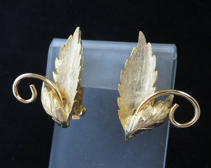 Signed ROMAN Earrings, Vintage Goldtone Leaf Earrings, Designer Clip-on Earrings, Gift for Her