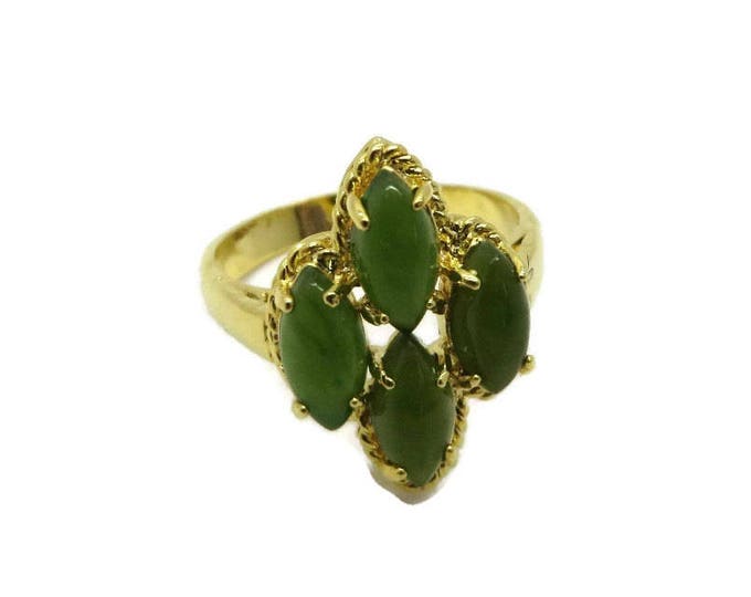 Faux Jade Gold Plated Ring, Vintage Multi Stone Faux Jade Ring, Size 6.5, FREE SHIPPING
