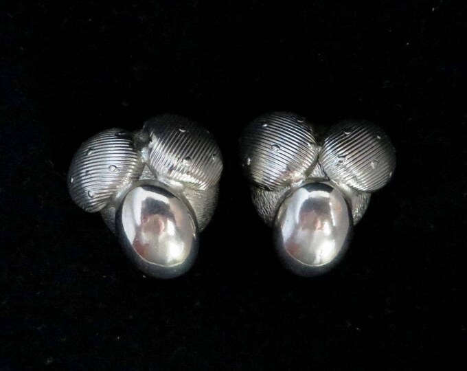 Silver Tone Flower Earrings, Patent Pending Clip-on Earrings, Ridged, Shiny Comfort Back Clips