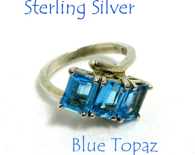 Sterling Silver - Blue Topaz Ring, Vintage Multistone Ring, Sterling Silver Ring, Emerald Cut Topaz Ring, Engagement Ring, Size 6
