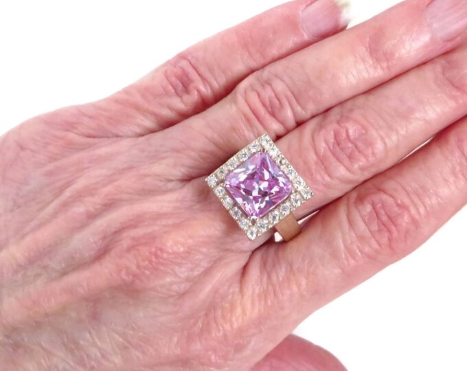 Sterling Silver Amethyst Ring, Vintage Multistone Cocktail Ring, Amethyst, Cubic Zirconia, Size 8