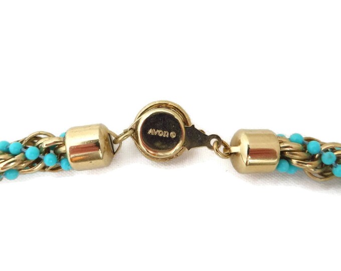 AVON Necklace - Vintage Turquoise & Gold Bead Rope Twist Necklace, Valentine's Day Gift, Gift Boxed