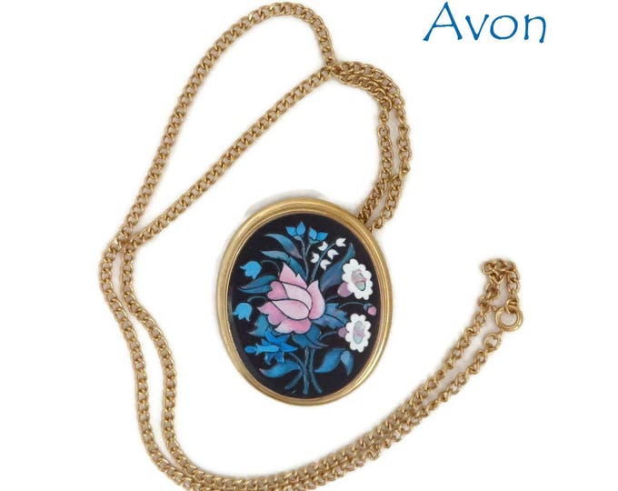 AVON Flower Pendant Necklace - Vintage 1980s Gold Tone Large Pendant Necklace, Gift for Her, Gift Boxed