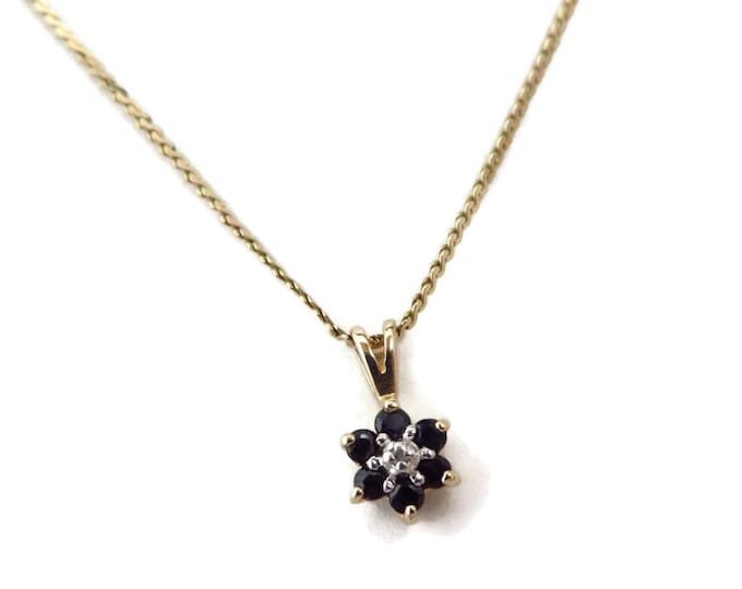 10K Gold Sapphire Diamond Pendant | 14K Gold Cobra Chain Necklace