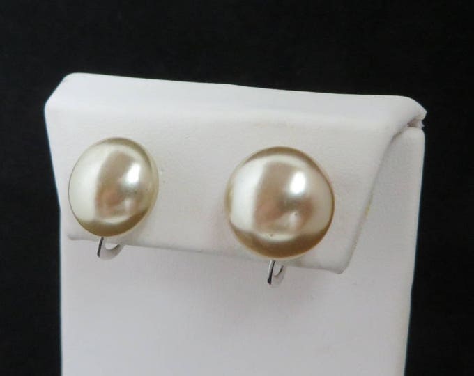Pearl Gray Button Earrings, Vintage Sterling Silver Clip-on/Screw Back Earrings, Bridal Jewelry, Gift for Her