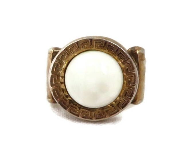 Sterling Silver White Cabochon Ring, Vintage Gold Plated Deco Style Ring, Size 6