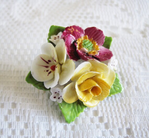 Vintage Dorothy Ann China Flower Brooch In Original Box Hand