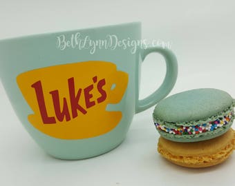 Mint Green ORIGINAL Luke's Diner Mug | Big Mug | Lukes mug | Lukes Diner | Gilmore Girls | Inspired | VINYL decal logo BOTH sides |Stoneware