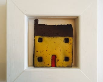 Bespoke Framed Ceramic House Tile with Mustard Speckled Wall