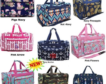 Personalized extra large Duffle bags 23 inch in many vibrant new styles. Perfect for overnights, camping, traveling,students