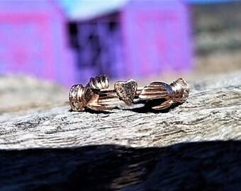Antique Engagement Ring Fede Gimmel Ring Rose Cut Diamond Unique Engagement Ring Victorian Vinage Wedding Ring 14k Rose Gold