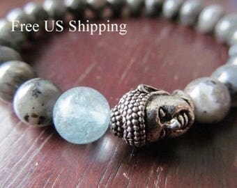 Aquamarine, Buddha and Blue Labradorite Bracelet, Buddha Bracelet, Yoga Bracelet, Yoga Jewelry, Meditation Bracelet, Energy Bracelet, Mala