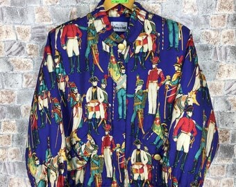 Vintage Royalty BAROQUE JACKET Medium Vintage 1990s Bleu Ciel Pop Art Luxury All Over Print Coat Bomber Jacket Size M