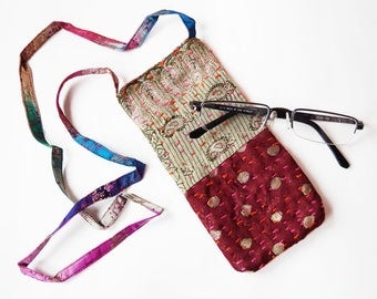 Red - Handcrafted Kantha Embroidered Mobile Stand 08