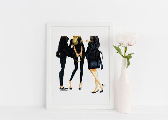 Ladies in Black Fashion Illustration Print