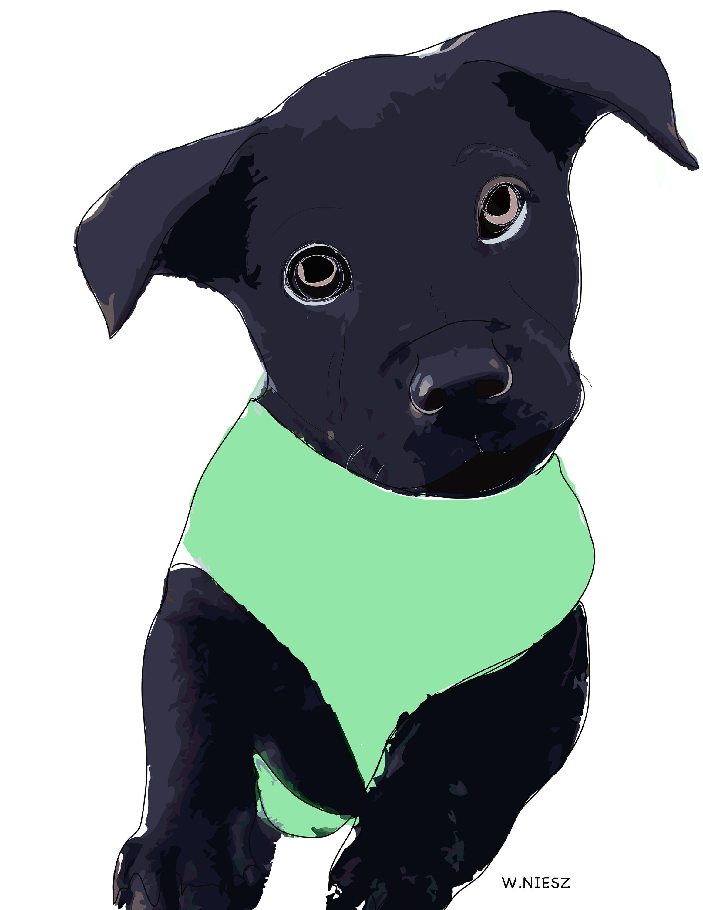 Labrador Pitbull mix puppy. Digital sketch