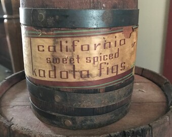 Kadota Fig Barrel / Small Vintage Kadota Barrel / Advertising Kadota Fig Barrel / Barrel Decor / Vintage Fig Barrel / California Katota Figs