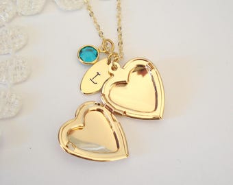 Golden Heart Locket, Shiny Gold Necklace, Romantic Jewelry, Feminine Locket Necklace, Customise Locket, Gift for Her