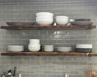 9.5" DEEP BY....Reclaimed Wood Shelves With 2 Handmade Steel Shelf Brackets, Made to Order