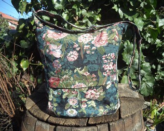 Tapestry messenger bag,zippered big bag,gobelin,vintage bag