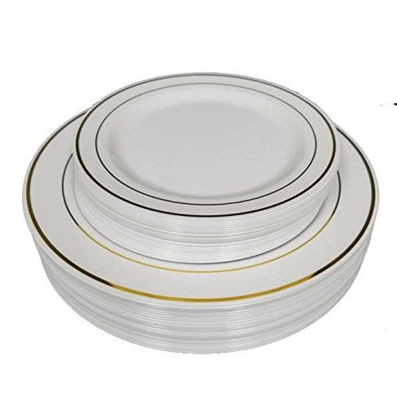 Set of Premium Elegant Heavy Duty Round Plastic Plates with