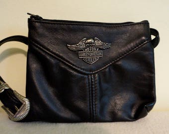 Harley Davidson Small Crossbody Leather Handbag, Officially Licensed, Metal Emblem, Made in USA, Refurbished