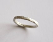Tree Bark White Gold Thin Ring - 9 Carat - Unique Wedding Band - Gold Wedding Ring