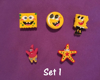 5-pc Spongebob SquarePants Shoe Charms for Crocs, Silicone Bracelet Charms, Party Favors, Jibbitz
