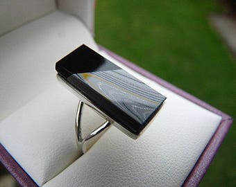 Whitby Jet Ring, Jet Ring, Fordite Ring, Detroit Agate Ring, Motor Agate, Jet Jewellery, Jet Jewelery Fordite Jewellery, Fordite Jewelery