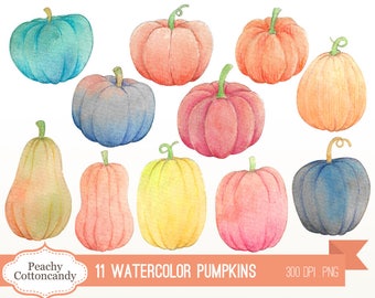BUY 2 GET 1 FREE Watercolor Pumpkins Clip Art - fall halloween autumn thanksgiving pumpkin clipart illustration - Commercial Use Ok