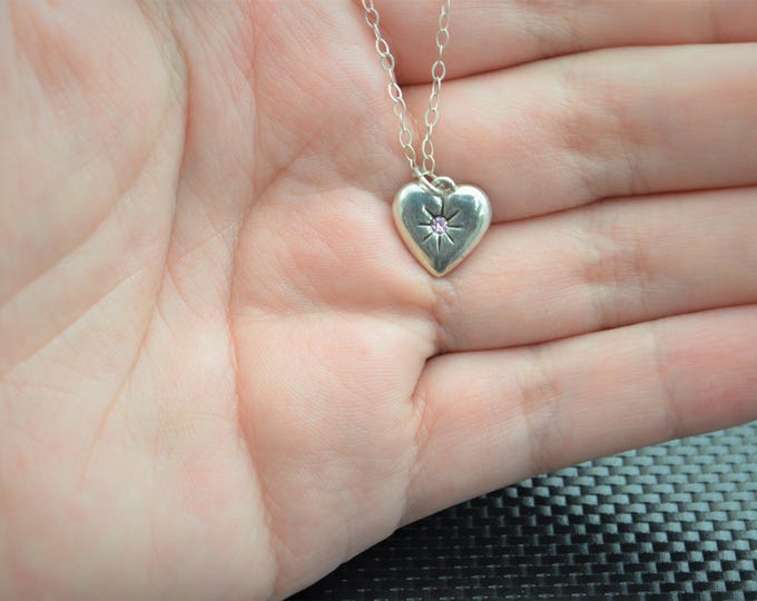 Mothers Necklace, Silver Heart Necklace, Pink Tourmaline, Tourmaline Necklace, Dainty Heart Necklace, Mothers Necklace, October Birthstone