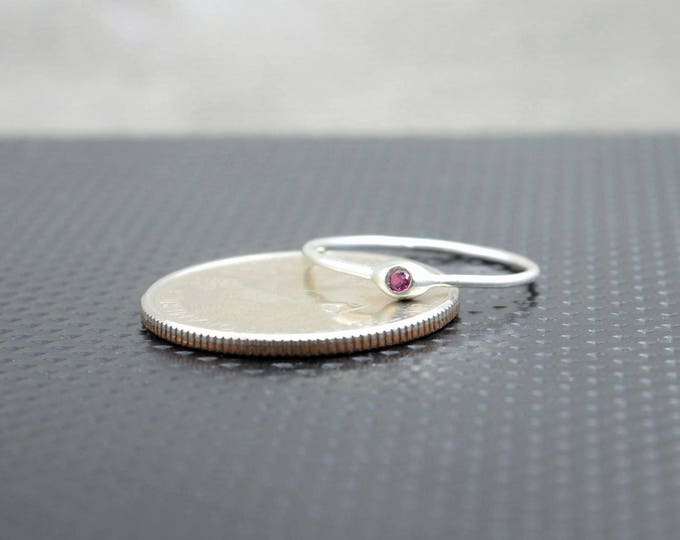 Dainty Silver Ruby Mothers Ring, Ruby Birthstone, Tiny Ruby Ring, Dew Drop Ring, Sterling Silver, Stacking Ring, July Birthday Gift