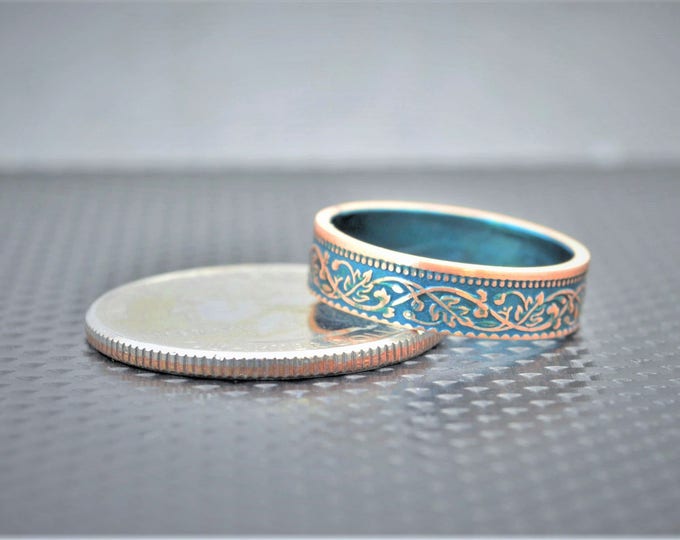 Turquoise Wreath Coin Ring, India-British Coin, Turquoise Ring, Coin Ring,Bronze Ring,Unique BoHo Ring, Dainty Ring, Women's,8th anniversary