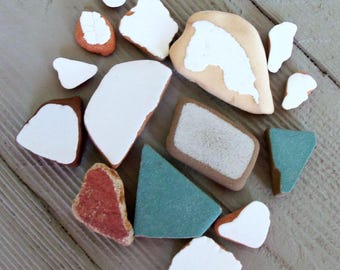 Rustic Pottery, 15 psc Sea Pottery, Beach Pottery, Sea Ceramic, Genuine Pottery Pieces, Sea Pottery Art, Collage Art